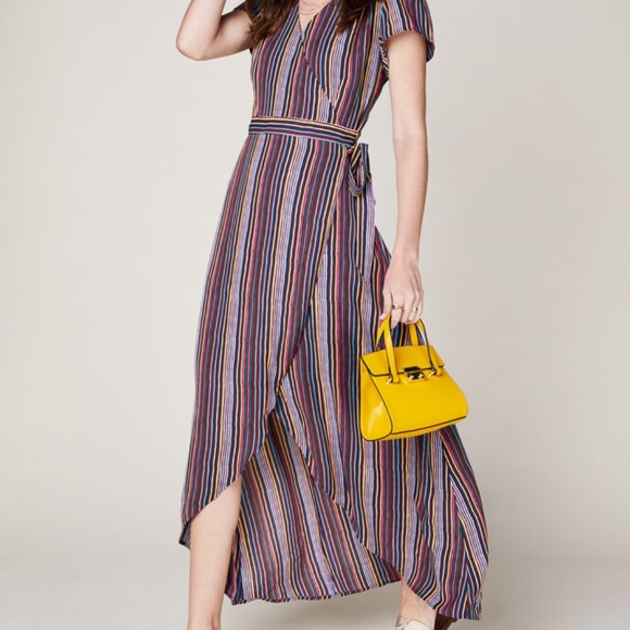 Sandy & Sid Milli Rainbow Stripe Maxi Wrap Dress - Picture 2 of 3
